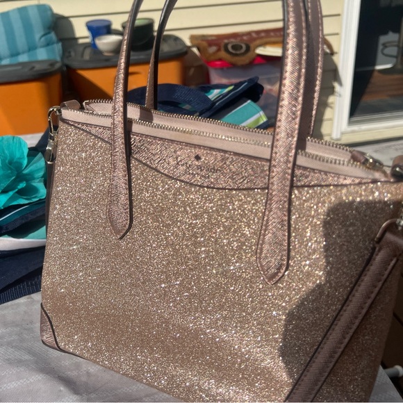 kate spade Handbags - KATE SPADE Small Shimmy Glitter Convertible Crossbody Satchel in Rose Gold